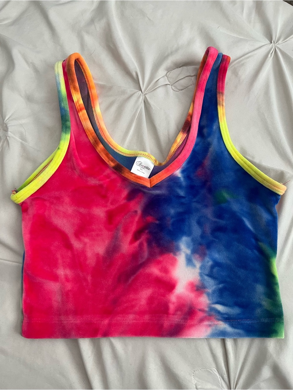 Tie-Dye Crop Tank Top with Neon Trim
